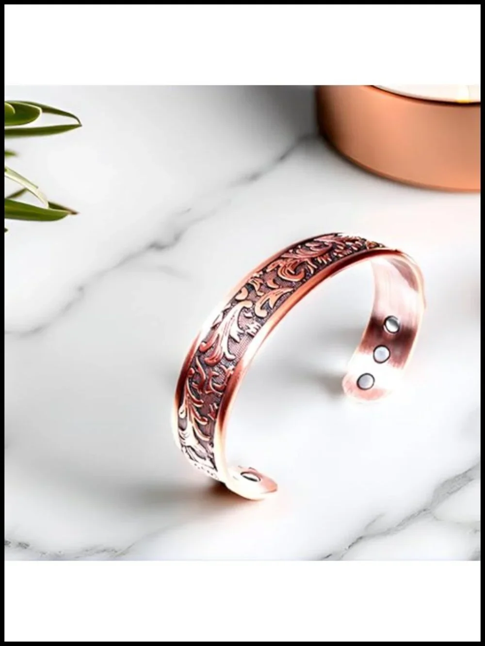 Ultra Strength Magnetic Copper Cuff Bangle, Adjustable Unisex Bracelet
